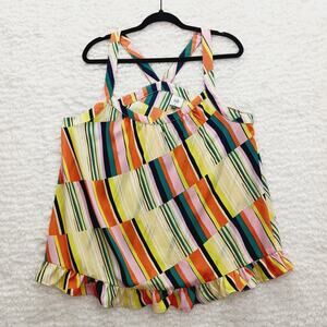 Blouse Size L CAbi Striped Orange Boho Retro Cottagecore Whimsycore Bold Y2K